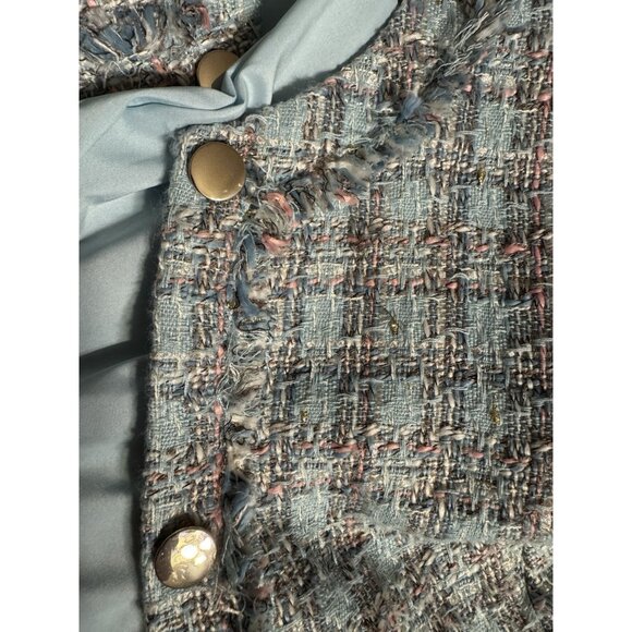 Ann Klein Tweed Double Breasted Blazer Jacket 14 Preppy Blue Pink Multi Metallic - Picture 12 of 16